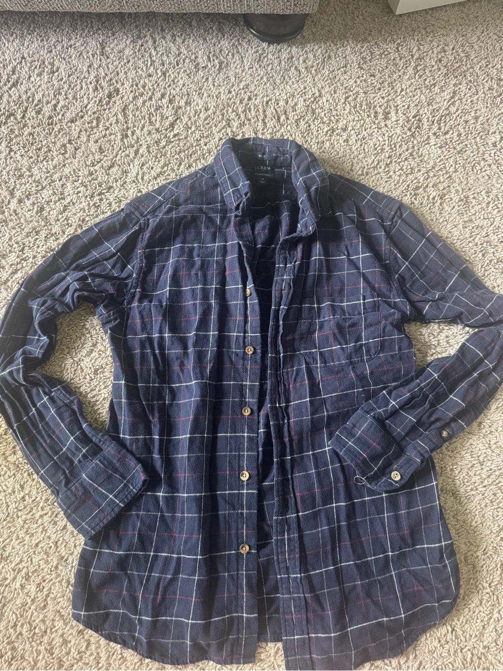 J. Crew Navy and Red Plaid Flannel Shirt